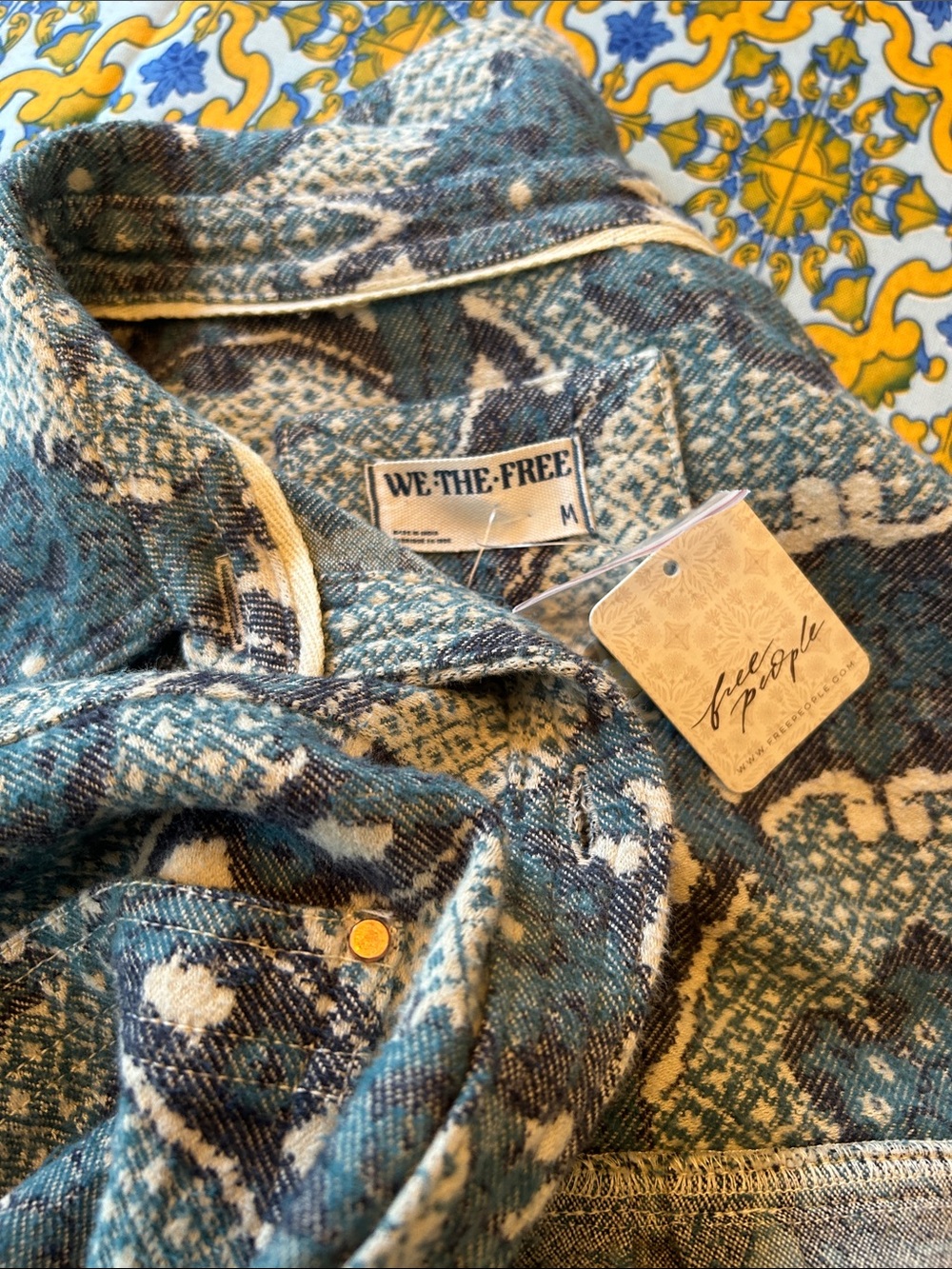 FREE PEOPLE x We The Free Brick Lane Jacquard Maxi Shirt Jacket size medium - Picture 15 of 16